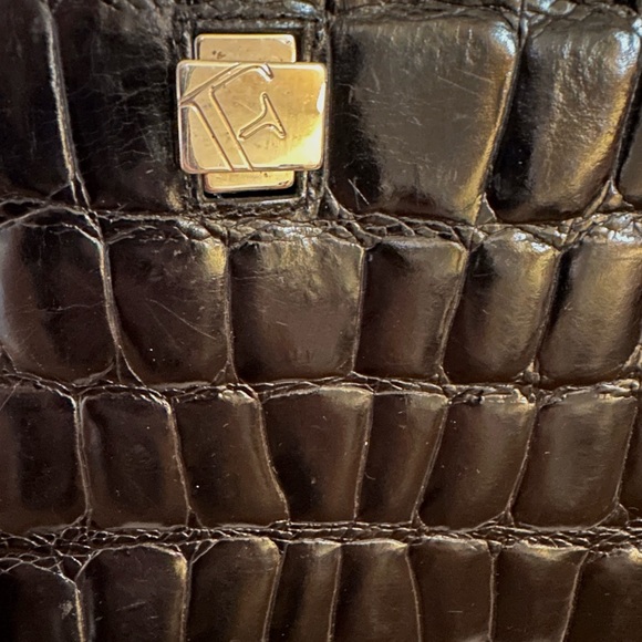 Furla Vintage Black Leather Croc Embossed Tote - Picture 2 of 11